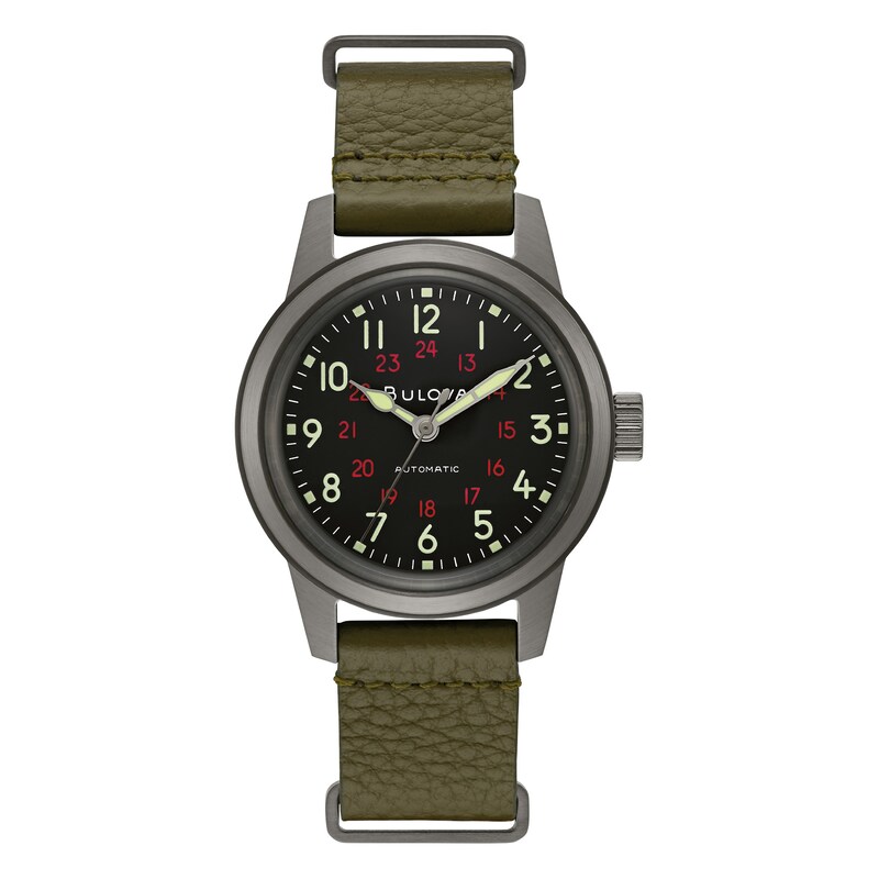 Bulova Military Hack Men's Green Leather Strap Watch