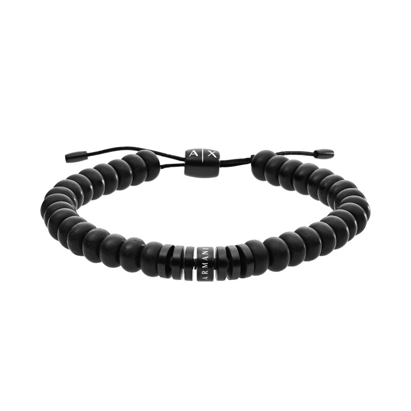 Armani Exchange Black Agate Bead Mens Bracelet