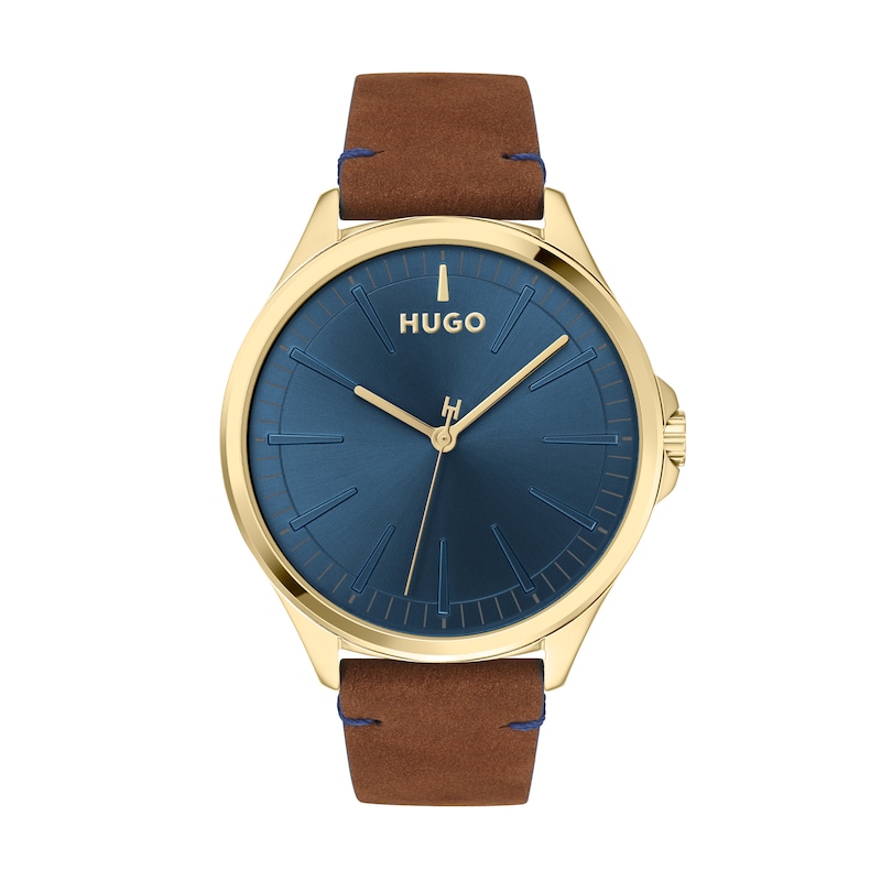 HUGO #SMASH Brown Leather Strap Watch