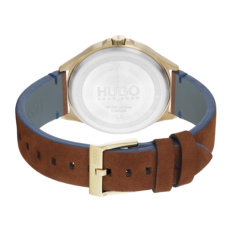 HUGO #SMASH Brown Leather Strap Watch