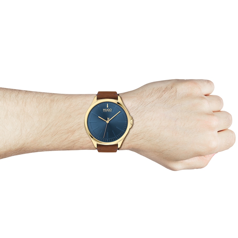 HUGO #SMASH Brown Leather Strap Watch