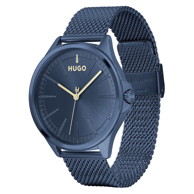 HUGO #SMASH Blue IP Mesh Bracelet Watch