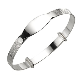 Children's Sterling Silver Heart & Flower ID Expander Bangle