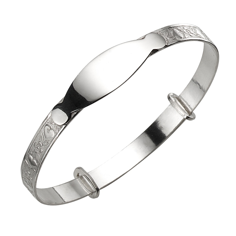 Main Image 1 of Children's Sterling Silver Heart & Flower ID Expander Bangle