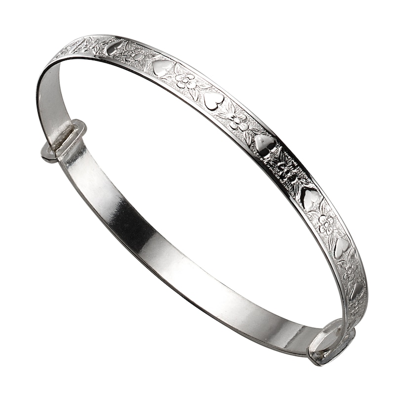 Main Image 1 of Children's Sterling Silver Heart & Flower Expander Bangle