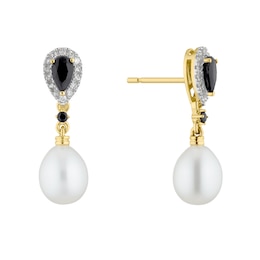 9ct Gold Freshwater Pearl, Sapphire & Diamond Earrings