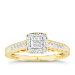 Princessa  9ct Yellow Gold 0.25ct Diamond Cluster Ring