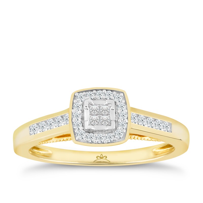Main Image 1 of Princessa  9ct Yellow Gold 0.25ct Diamond Cluster Ring