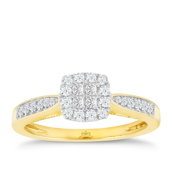Engagement Ring Princessa 9ct Yellow Gold Cluster 0.33ct Diamond Ring