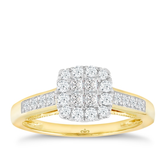 Engagement Ring Princessa 9ct Yellow Gold Cluster 0.50ct Diamond Ring