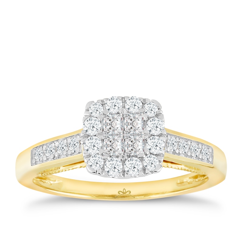 Princessa  9ct Yellow Gold 0.50ct Diamond Cluster Ring