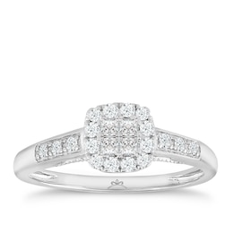 Princessa 9ct White Gold 0.33ct Diamond Square Cluster Ring