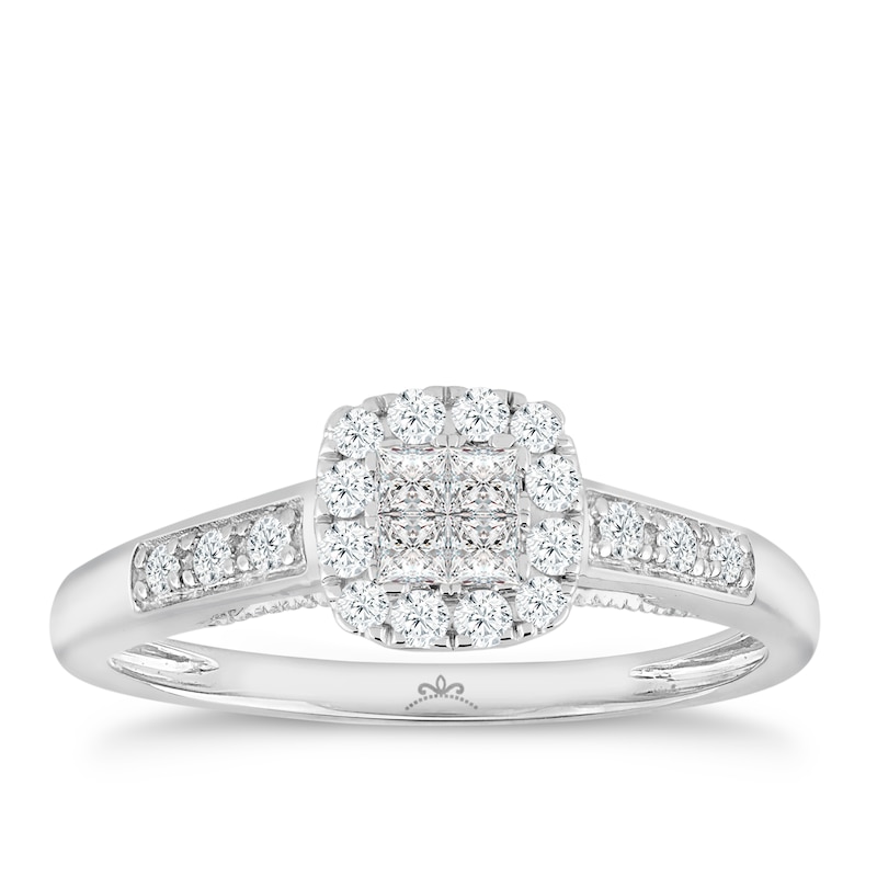 Main Image 1 of Princessa 9ct White Gold 0.33ct Diamond Square Cluster Ring