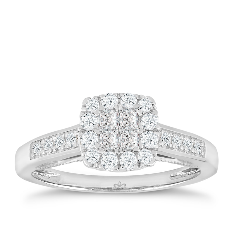 Main Image 1 of Princessa 9ct White Gold 0.50ct Diamond Cluster Ring