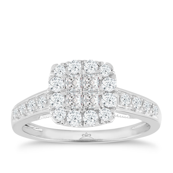 Princessa 9ct White Gold 0.66ct Diamond Square Cluster Ring