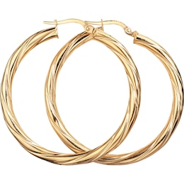 9ct Yellow Gold Twist 30mm Hoop Earrings
