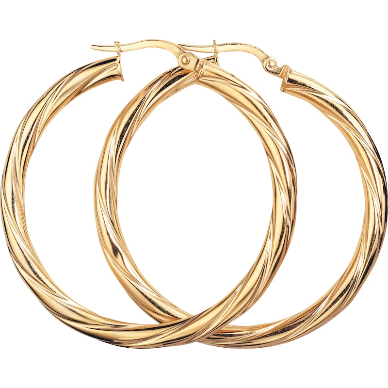Main Image 1 of 9ct Yellow Gold Twist 30mm Hoop Earrings