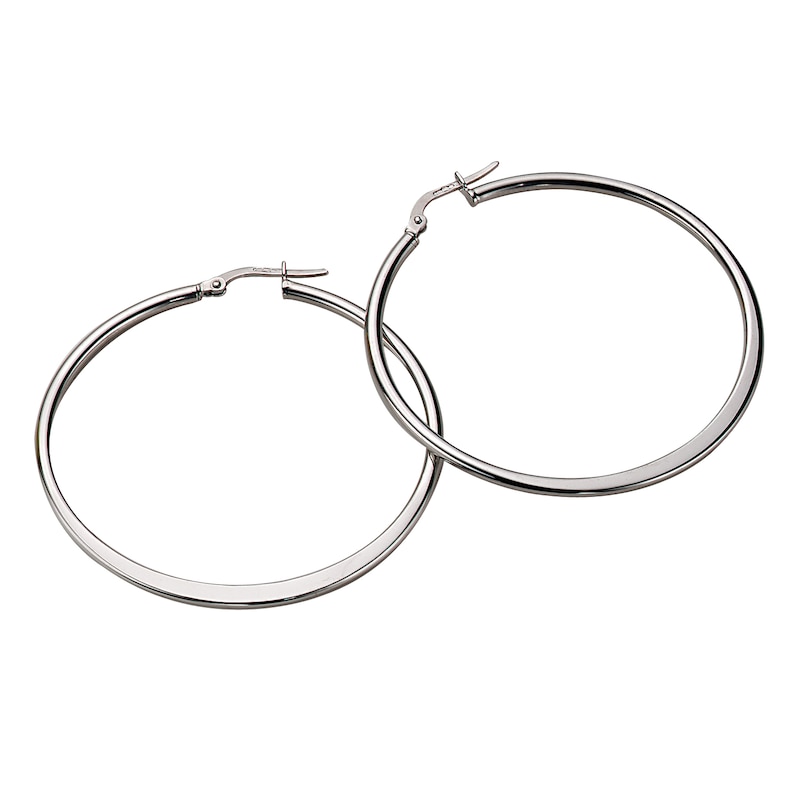 Main Image 1 of 9ct White Gold Tapered 40mm Hoop Earrings