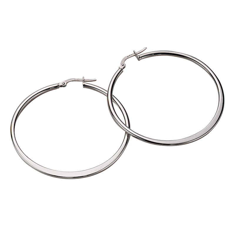 9ct White Gold Tapered 40mm Hoop Earrings