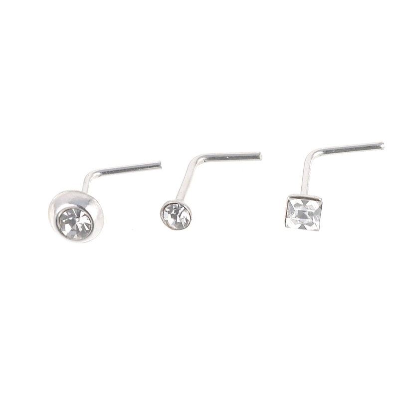 Main Image 1 of Sterling Silver Crystal Nose Studs Set Of 3