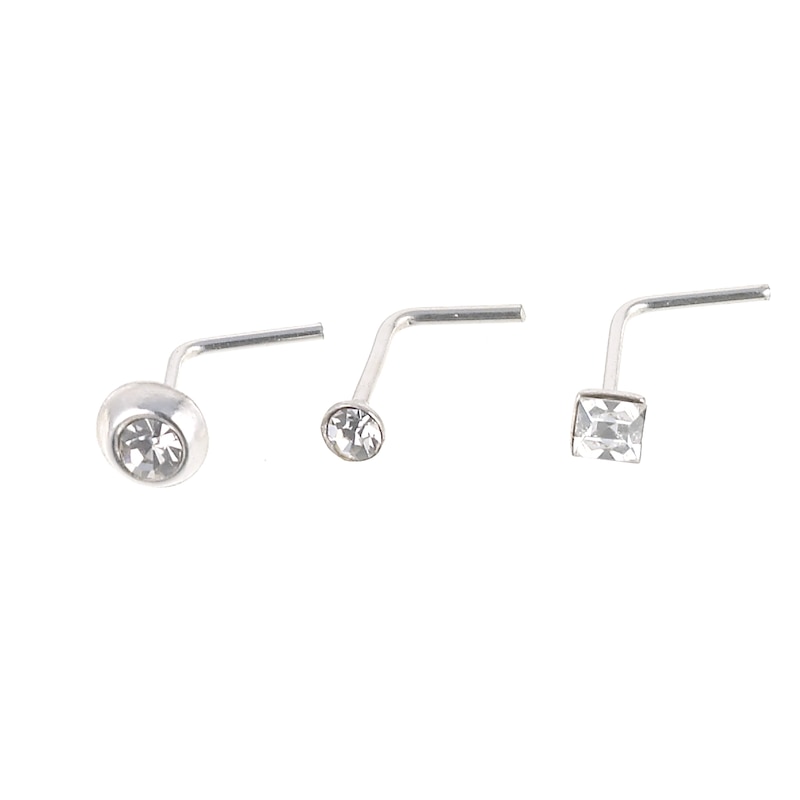 Sterling Silver Crystal Nose Studs Set Of 3