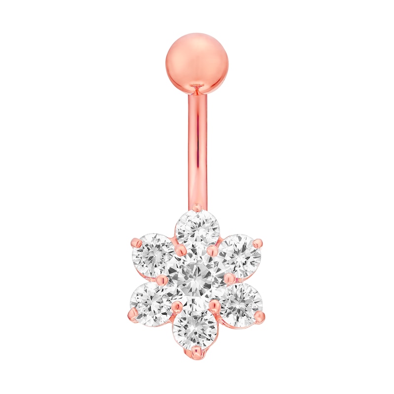 Rose Gold Stainless Steel & Silver Cubic Zirconia Belly Bar