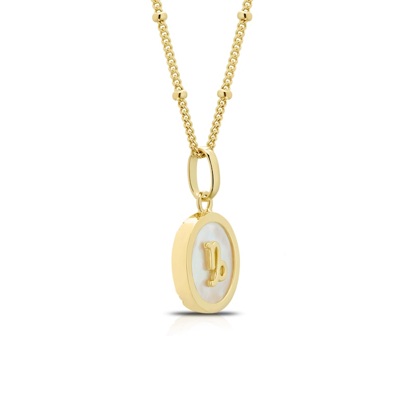 Main Image 2 of Sterling Silver & 18ct Gold Plated Vermeil Mother Of Pearl Capricorn Pendant