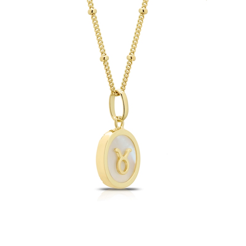 Main Image 2 of Sterling Silver & 18ct Gold Plated Vermeil Mother Of Pearl Taurus Pendant