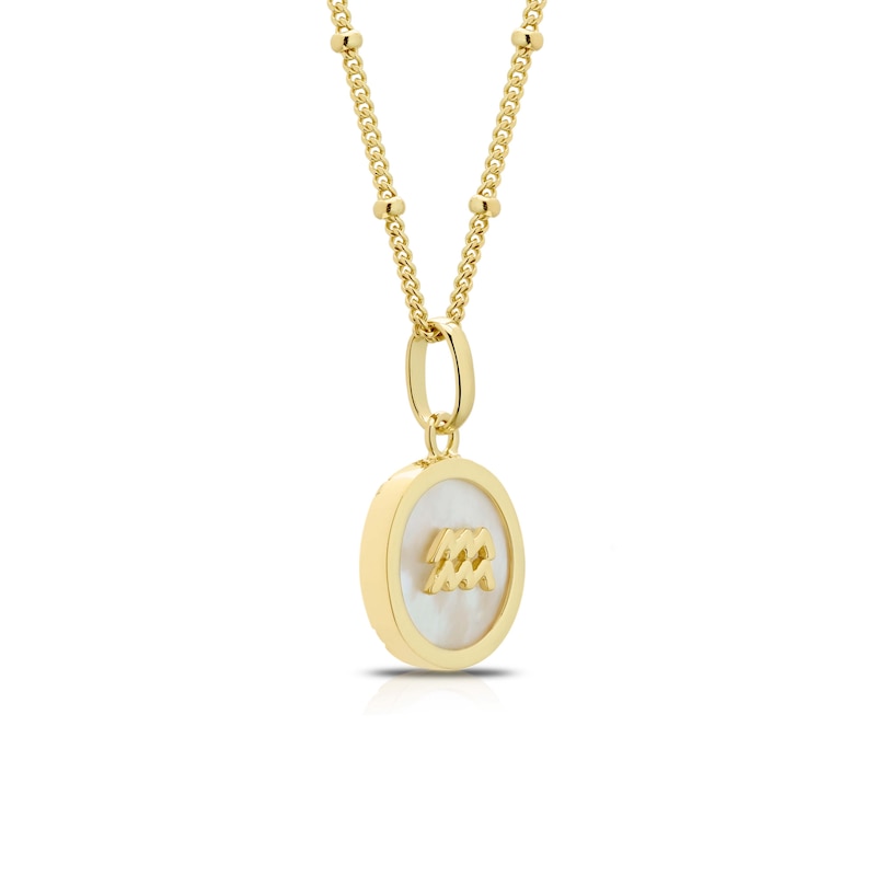 Main Image 2 of Sterling Silver & 18ct Gold Plated Vermeil Mother Of Pearl Aquarius Pendant