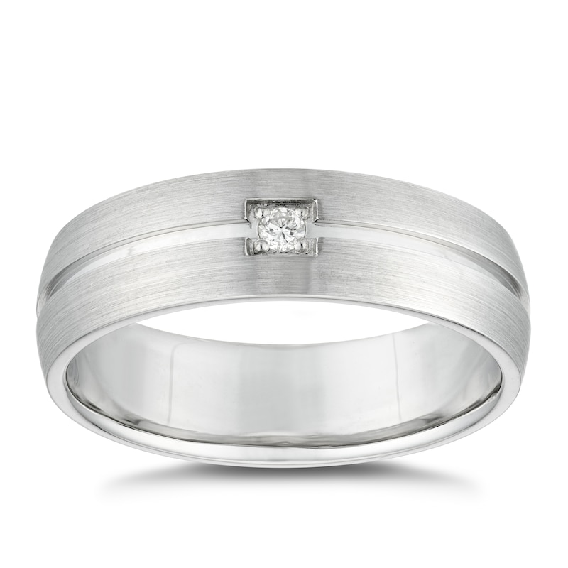 Sterling Silver Solitaire Diamond Grooved Ring