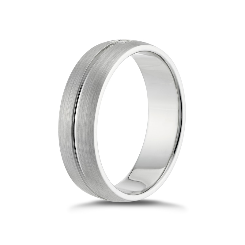 Main Image 2 of Sterling Silver Solitaire 6mm Diamond Grooved Ring