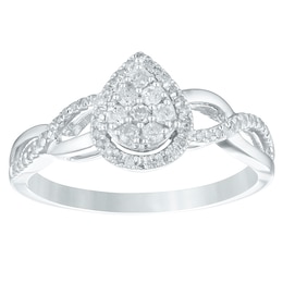 9ct White Gold 0.20ct Diamond Pear Shaped Cluster Ring