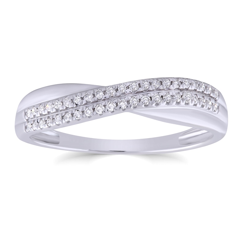 Main Image 1 of 9ct White Gold 0.12ct Diamond Crossover Ring
