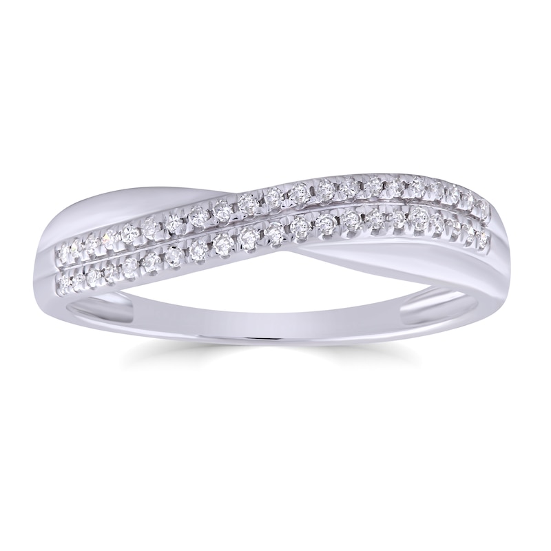 9ct White Gold 0.12ct Diamond Crossover Ring