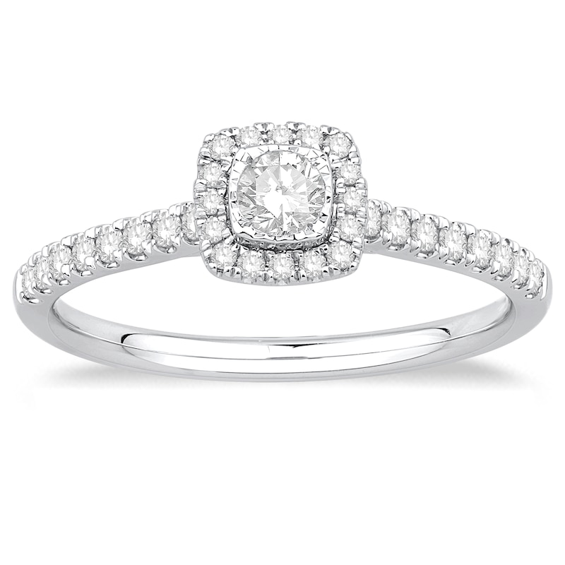 Main Image 1 of 9ct White Gold 0.33ct Diamond Cushion Halo Ring