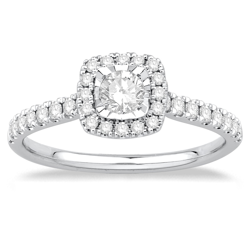 9ct White Gold 0.50ct Cushion Halo Diamond Ring