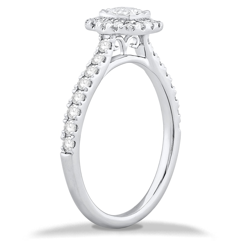 9ct White Gold 0.50ct Cushion Halo Diamond Ring