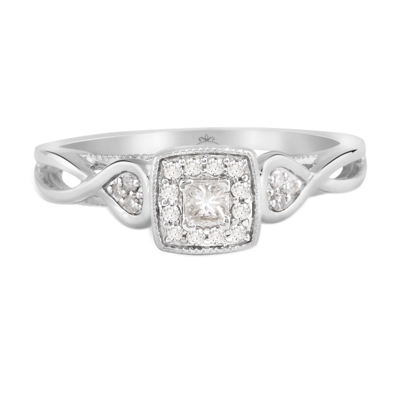 Main Image 2 of 9ct White Gold Princessa Diamond Cluster Crossover Ring