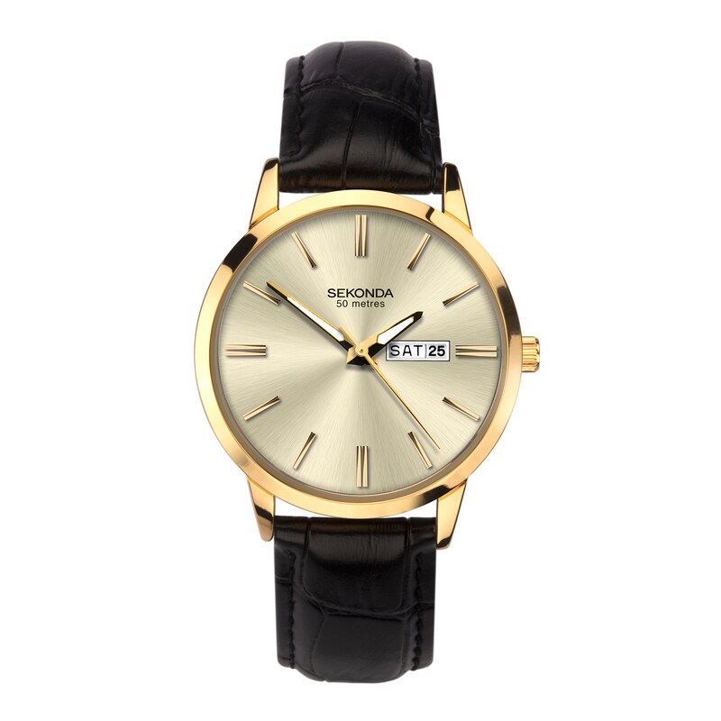 Sekonda Men’s Jackson Gold Dial Black Leather Strap Watch