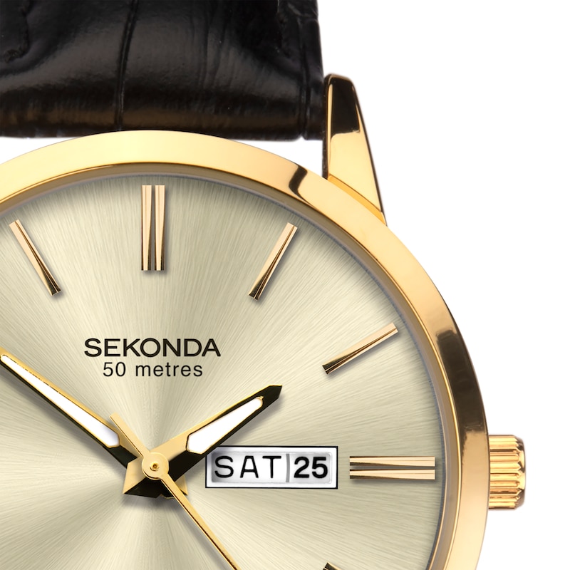 Sekonda Men’s Jackson Gold Dial Black Leather Strap Watch