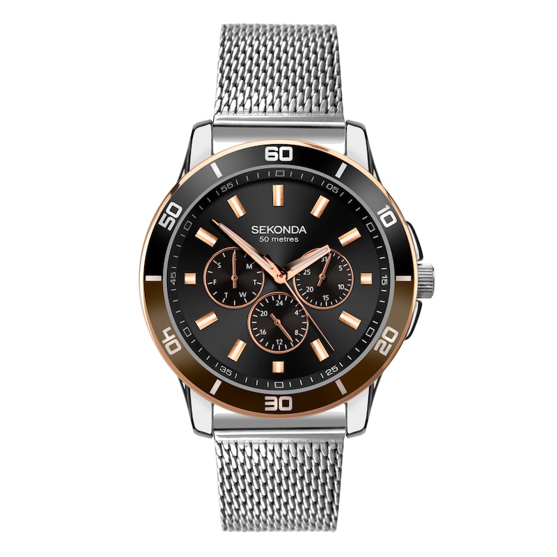 Sekonda Midnight Chronograph Men's Black Dial Stainless Steel Bracelet Watch