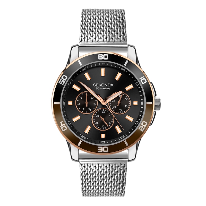 Sekonda Midnight Chronograph Men's Black Dial Stainless Steel Bracelet ...