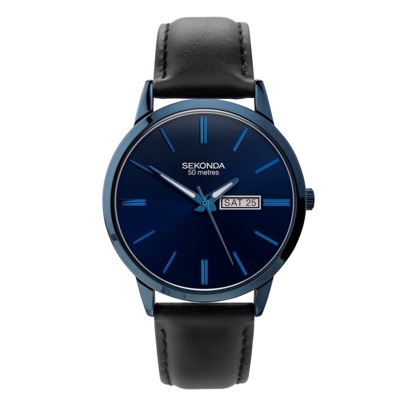 Main Image 1 of Sekonda Men’s Jackson Blue Dial Black Leather Strap Watch