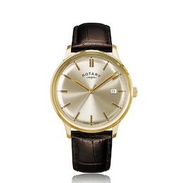 Rotary Avenger Men's Gold Tone Dial Brown Leather Strap Watch
