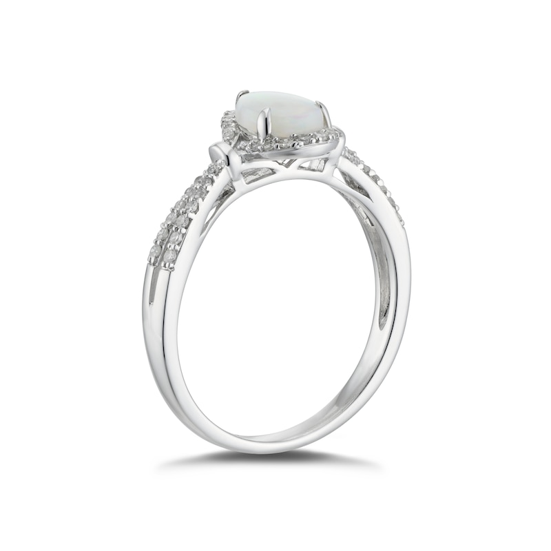 Main Image 2 of 9ct White Gold Opal & 0.14ct Diamond Pear Halo Ring