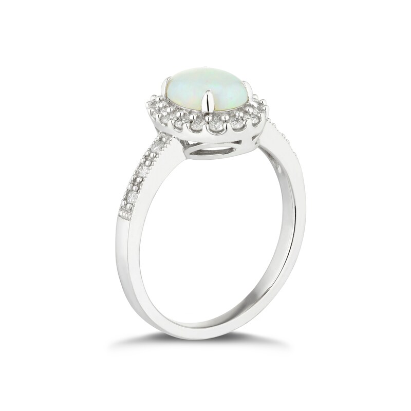 Main Image 2 of 9ct White Gold Opal 0.25ct Diamond Halo Ring