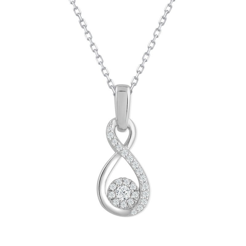 Main Image 1 of 9ct White Gold & 0.10ct Diamond Infinity Pendant
