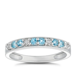 Sterling Silver Blue Topaz & Diamond Eternity Ring