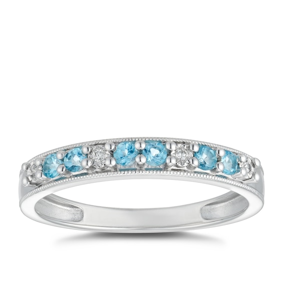 Sterling Silver Blue Topaz and Diamond Eternity Ring
