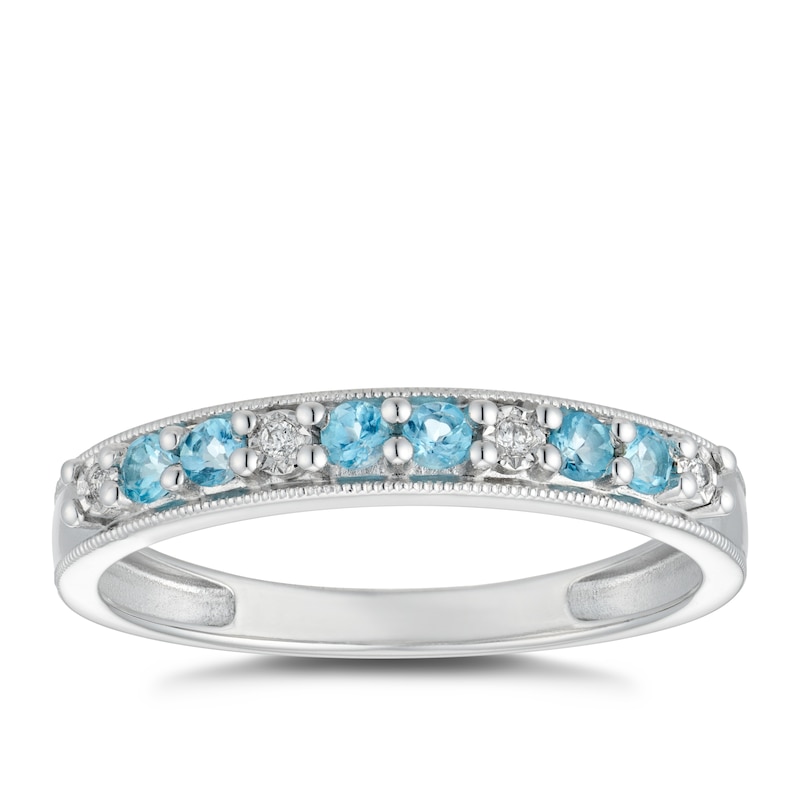 Main Image 1 of Sterling Silver Blue Topaz & Diamond Eternity Ring